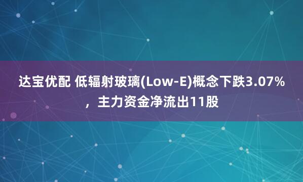 达宝优配 低辐射玻璃(Low-E)概念下跌3.07%，主力资金净流出11股